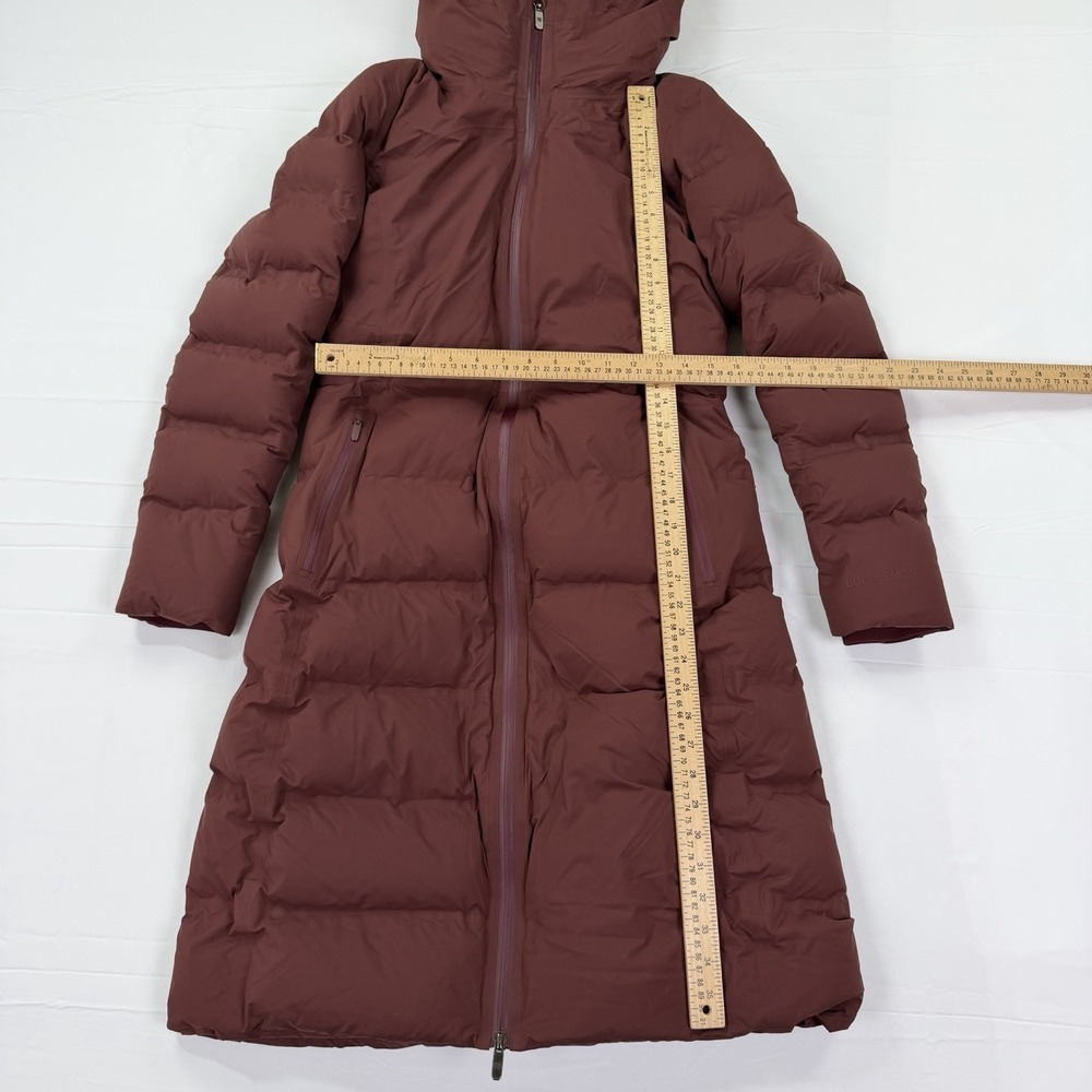Lululemon Long Puffer Coat Women's 6 Burgundy Goose Down Hooded Winter Parka - Picture 10 of 16